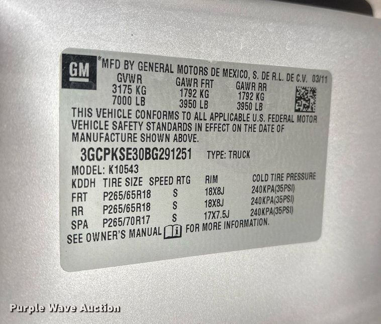 image for item OB9529 2011 Chevrolet Silverado 1500 Crew Cab pickup truck