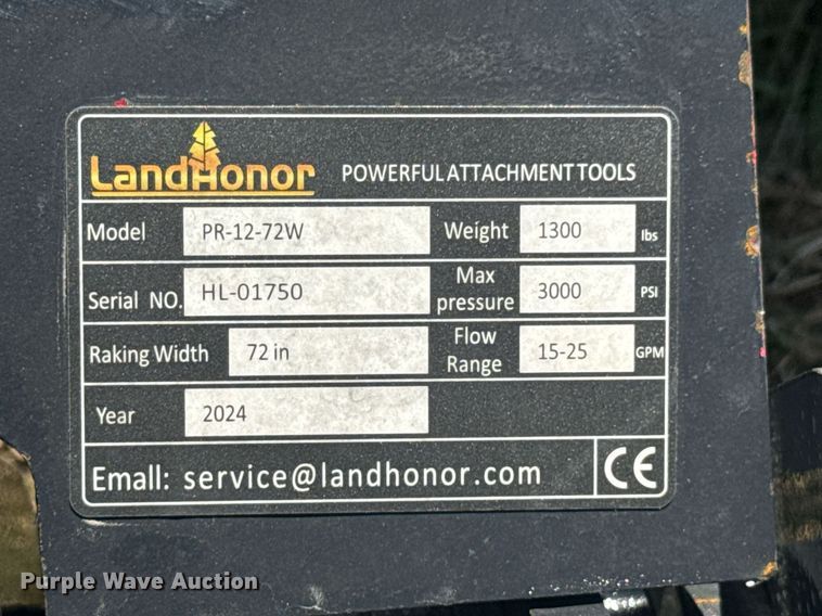 image for item DO0682 2024 LandHonor PR-12-72W skid steer power rake