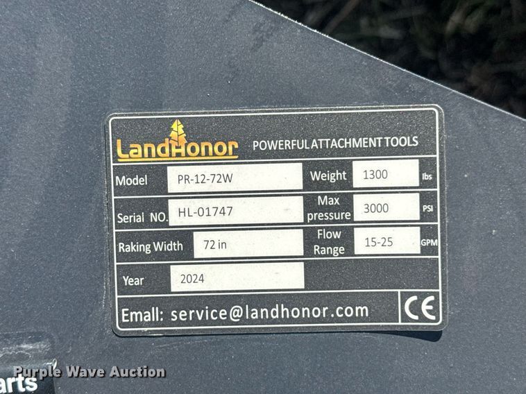image for item DO0684 2024 LandHonor PR-12-72W skid steer power rake