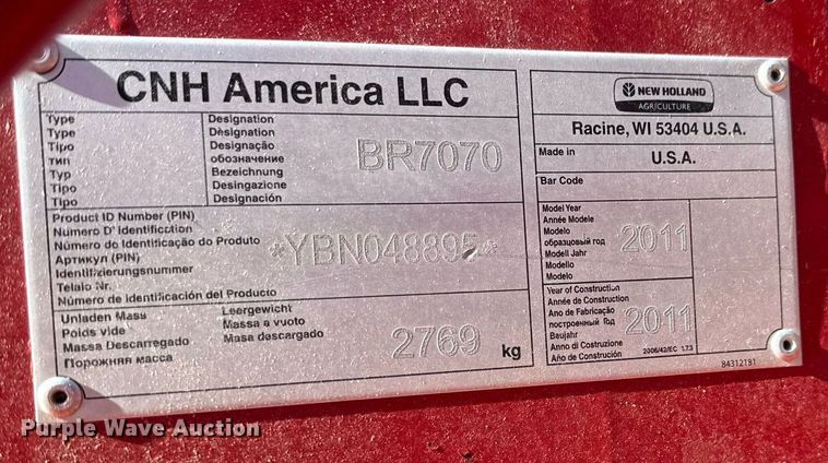 image for item ED4078 2011 New Holland BR7070 round baler