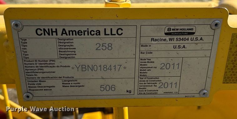 image for item ED4079 2011 New Holland 258 hay rake
