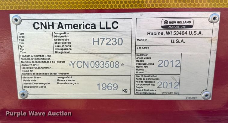 image for item ED4080 2012 New Holland H7230 disc mower