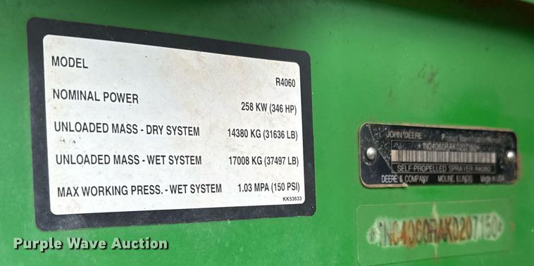 image for item ED5550 2020 John Deere R4060 sprayer