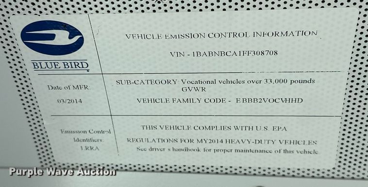 image for item EK0471 2015 Blue Bird All American school bus