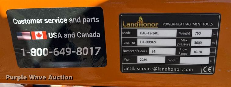 image for item EM3672 2024 Landhonor HAG-12-24Q skid steer bale accumulator grapple