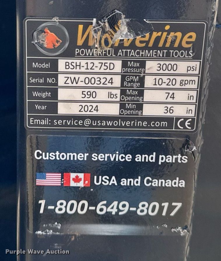 image for item EM3675 2024 Wolverine BSH-12-75D skid steer bale grabber