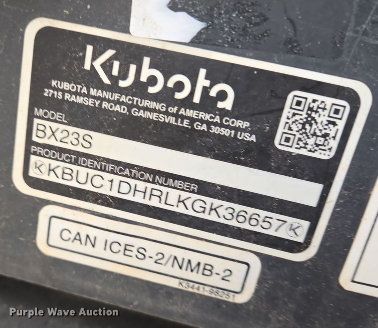 image for item EN8693 2020 Kubota  BX23S MFWD tractor
