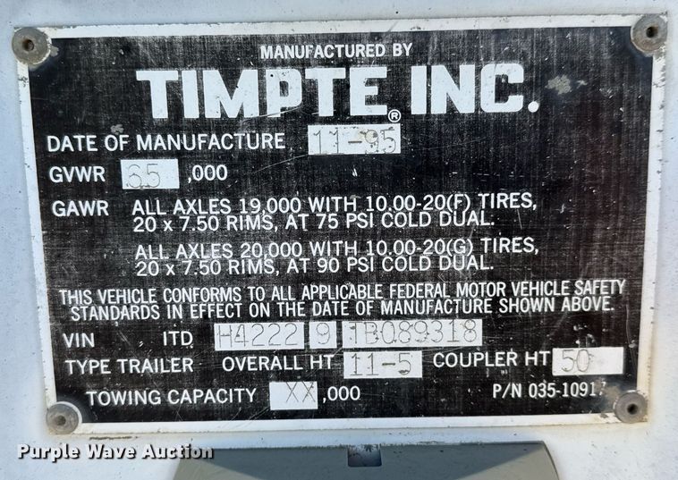 image for item EQ1119 1996 Timpte grain trailer