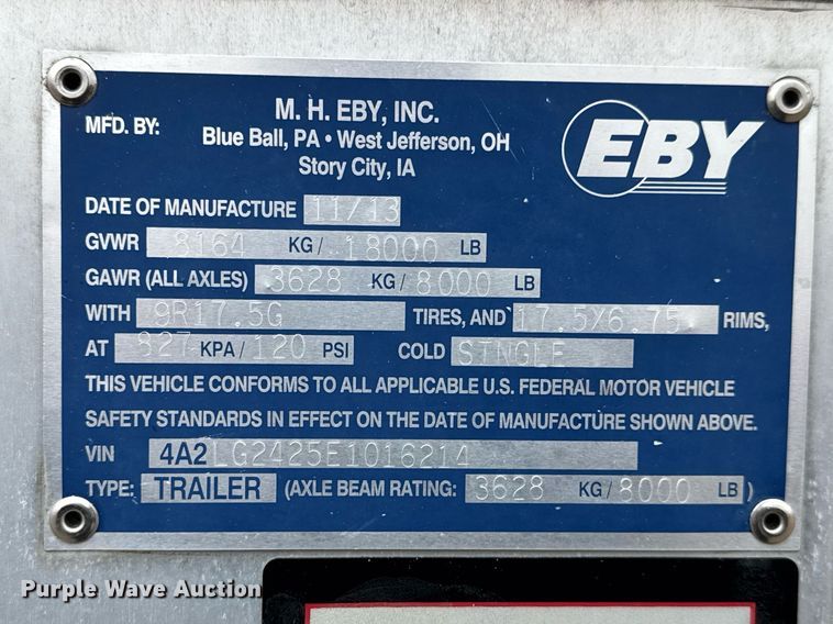 image for item EQ1134 2014 M.H. EBY Ruff Neck livestock trailer