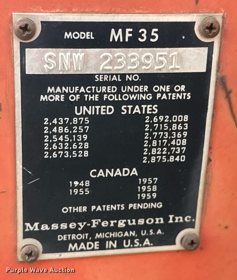 image for item EQ1209 1962 Massey Ferguson MF35 tractor