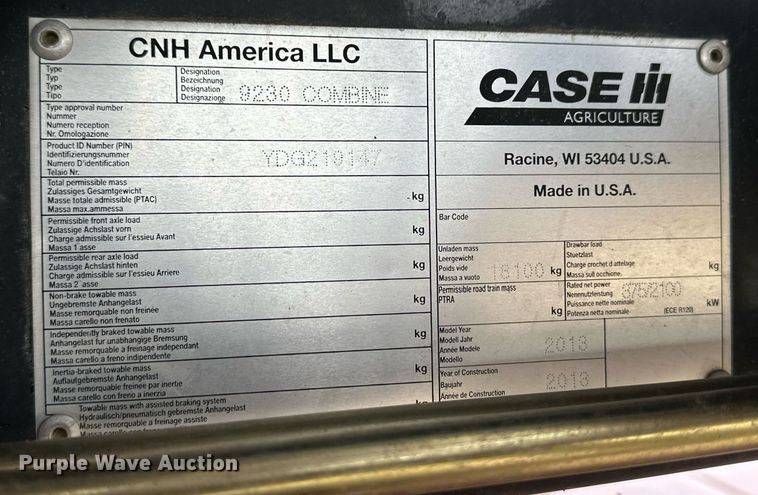 image for item ER8828 2013 Case IH 9230 combine