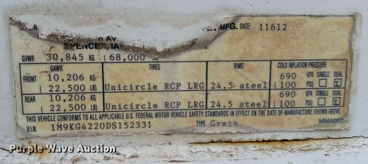 image for item NN9650 2013 Maurer grain trailer