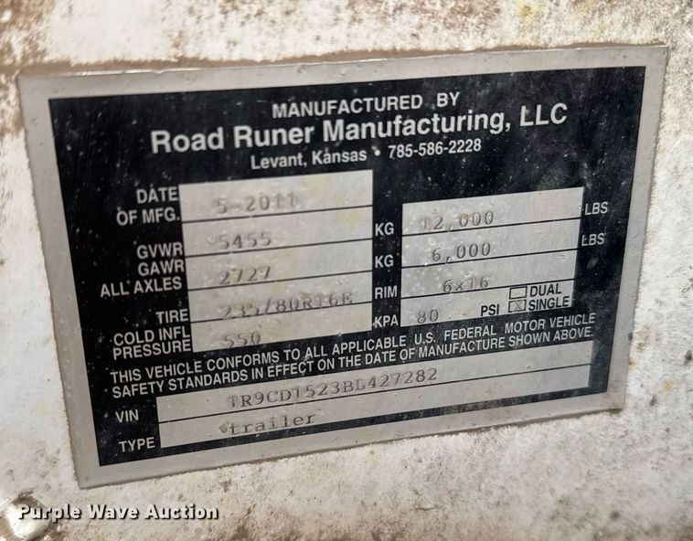 image for item NN9658 2011 Road Runner fuel trailer