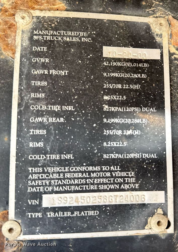 image for item NN9706 2001 SFS drop deck trailer