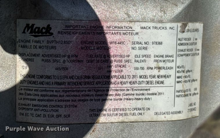 image for item DH9891 2012 Mack CXU semi truck