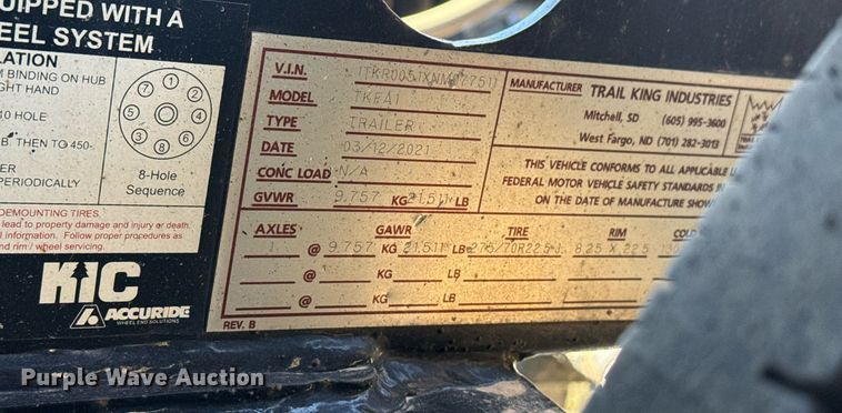 image for item DS3636 2021 Trail King TK110HDG lowboy equipment trailer