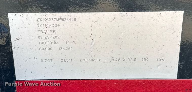 image for item DS3636 2021 Trail King TK110HDG lowboy equipment trailer