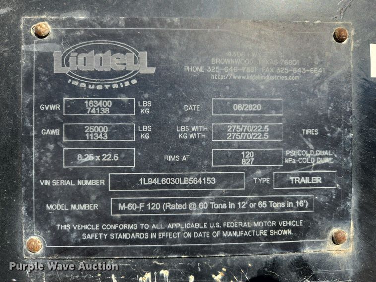 image for item DS3643 2020 Liddell M-60-F 120 lowboy equipment trailer