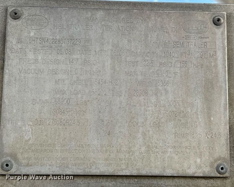 image for item DT6569 2008 Heil pneumatic dry bulk trailer