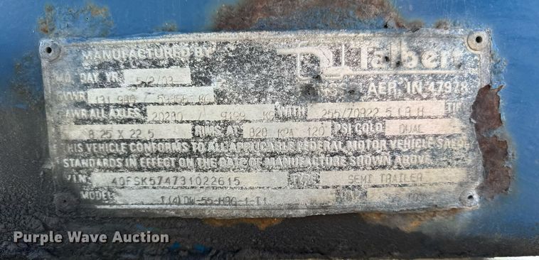 image for item DU3326 2003 Talbert T(4)DW-55-HPG-1-T1 lowboy equipment trailer