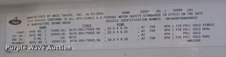 image for item DV1329 2006 Mack CNX613 rollback truck