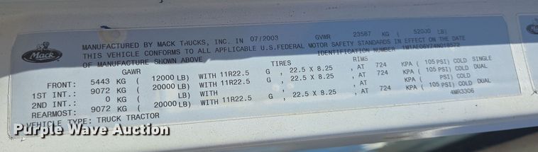 image for item DV1330 2004 Mack CX613 rollback truck