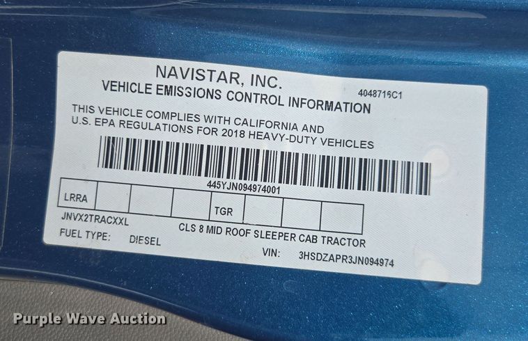 image for item DW1859 2018 International LT625 semi truck