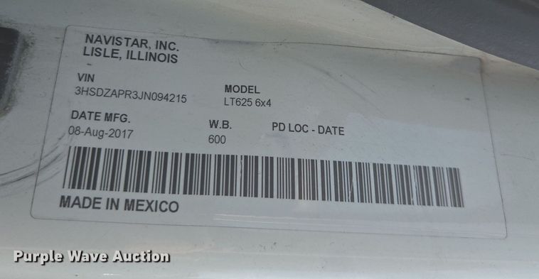 image for item DW1860 2018 International LT625 semi truck