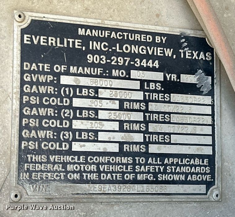 image for item DW5086 2004 Everlite end dump trailer