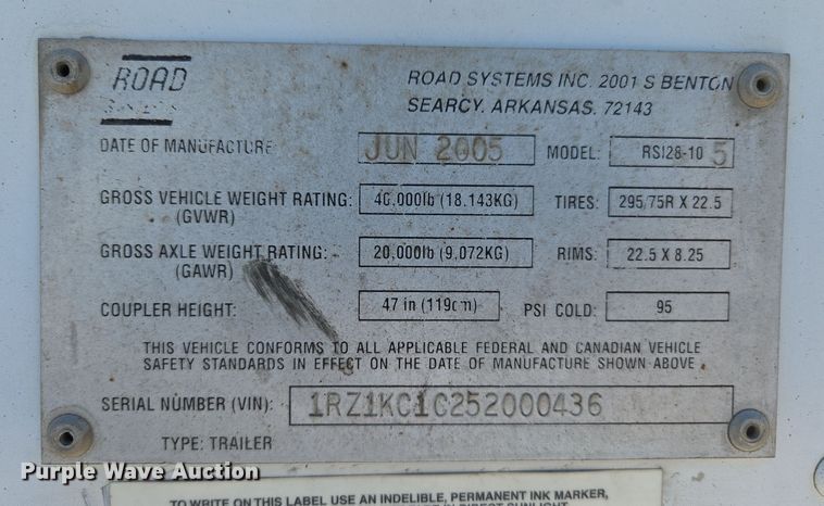 image for item DW8511 2005 Road Systems RSI28-105 dry van trailer