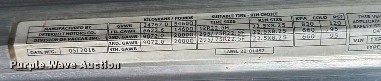 image for item DY6974 2017 Peterbilt 365 semi truck