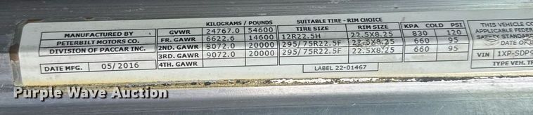 image for item DY6976 2017 Peterbilt 365 semi truck