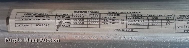 image for item DY6977 2017 Peterbilt 365 semi truck