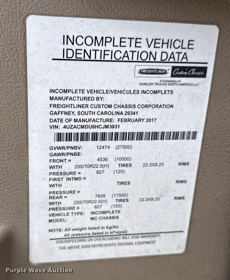 image for item ED4098 2017 Freightliner MC mobile medical unit