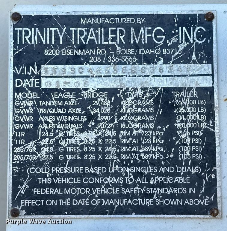 image for item ED5557 2008 Trinity Eagle Bridge live bottom trailer