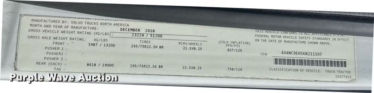 image for item EG6283 2019 Volvo VN semi truck