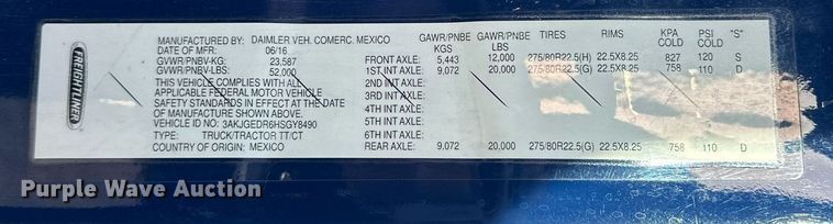 image for item EK0519 2017 Freightliner Cascadia semi truck