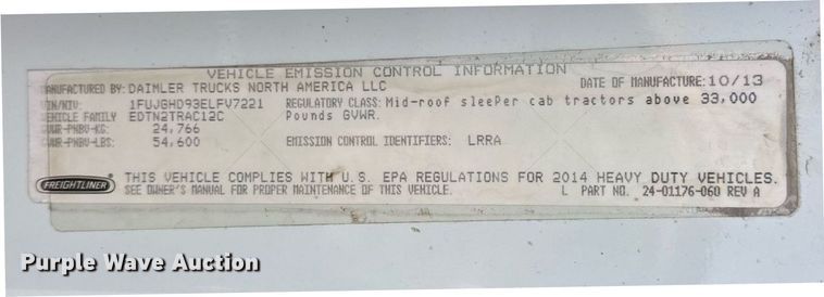 image for item EK0520 2014 Freightliner Cascadia semi truck