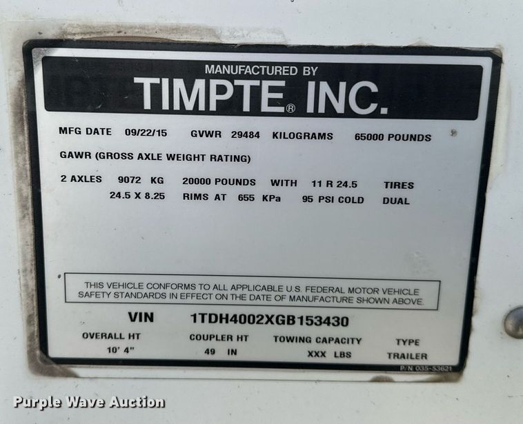 image for item EK0523 2016 Timpte grain trailer