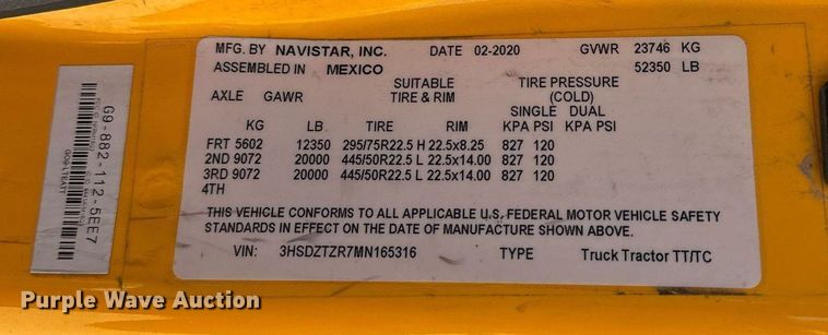 image for item EK0568 2021 International LT625 6X4 semi truck