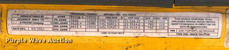 image for item EK0573 2022 Kenworth T680 semi truck