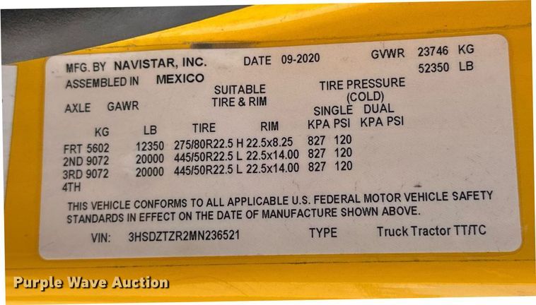 image for item EK0574 2021 International LT625 6X4 semi truck