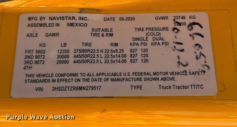 image for item EK0592 2021 International LT625 6X4 semi truck