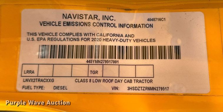 image for item EK0592 2021 International LT625 6X4 semi truck