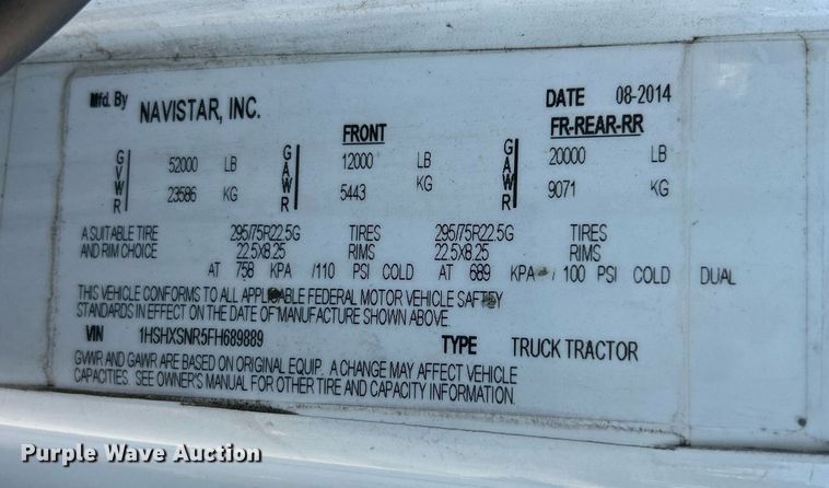 image for item EK2732 2015 International 8600 SBA semi truck