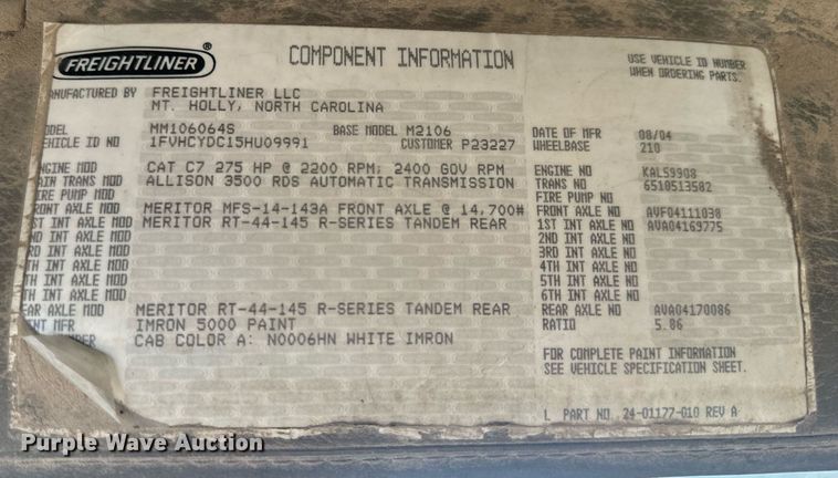 image for item EN5202 2005 Freightliner Business Class M2 truck cab and chassis