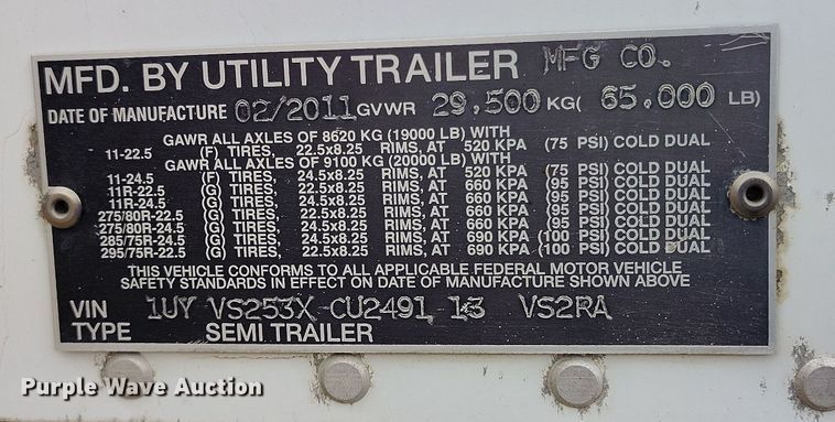 image for item EO9981 2012 Utility Trailers VS2RA refrigerated van trailer