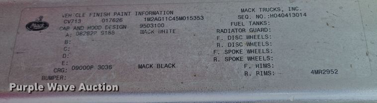 image for item EQ6848 2005 Mack Granite CV713 roll-off container truck