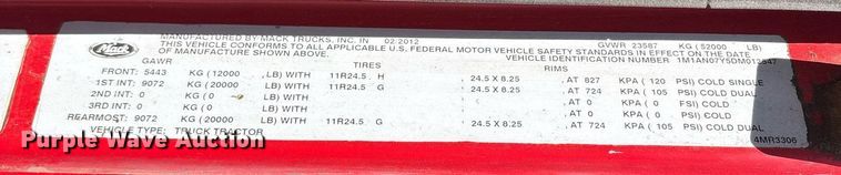 image for item OB9518 2013 Mack CHU613 semi truck