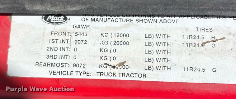 image for item OB9519 2012 Mack CHU613 semi truck